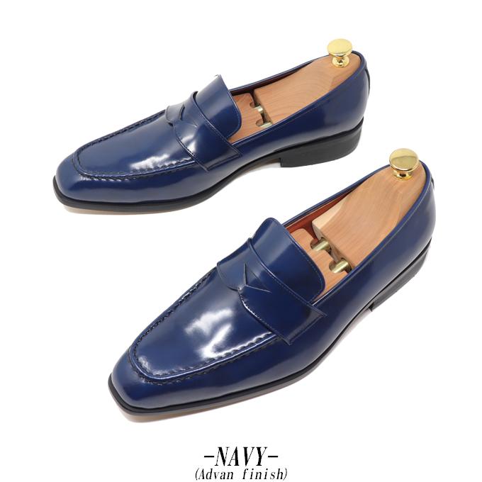 本革 メンズ スクエアトゥ ローファー スリッポン ハンドメイド