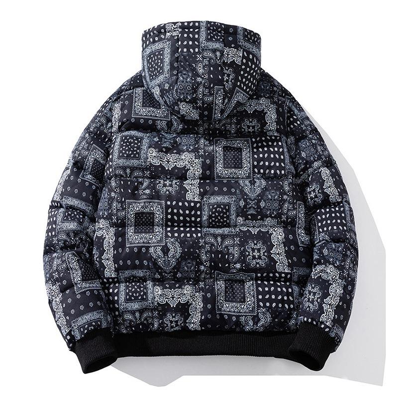 バンダナ柄 ダウン フード ジャケット ペイズリー柄 中綿ブルゾン