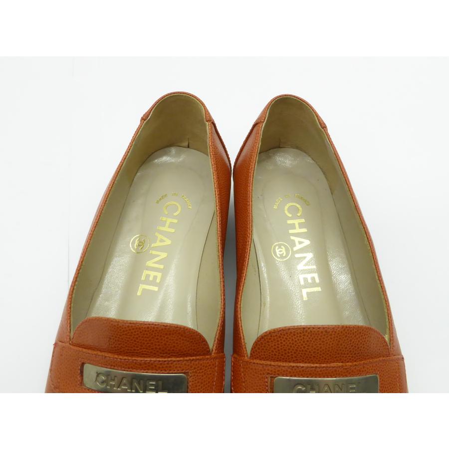 CHANEL（シャネル） オレンジぺブルグレイン レザー ローファー
