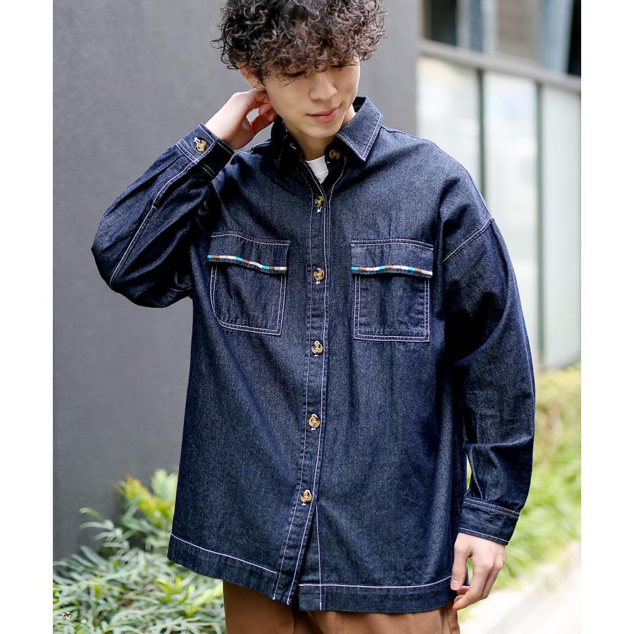 チチカカ（TITICACA） ライトオンスデニムシャツ ／ 刺繍入り 男女兼用