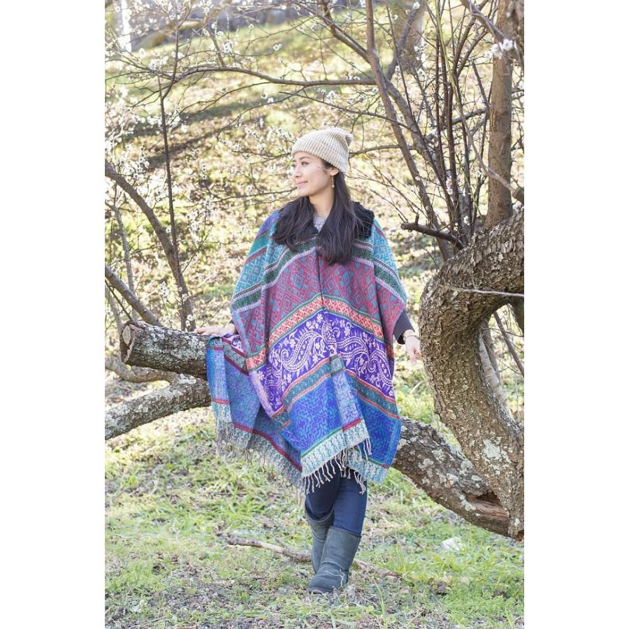 ポンチョ レディース トライバル ひざ掛け ふわふわ トライバル