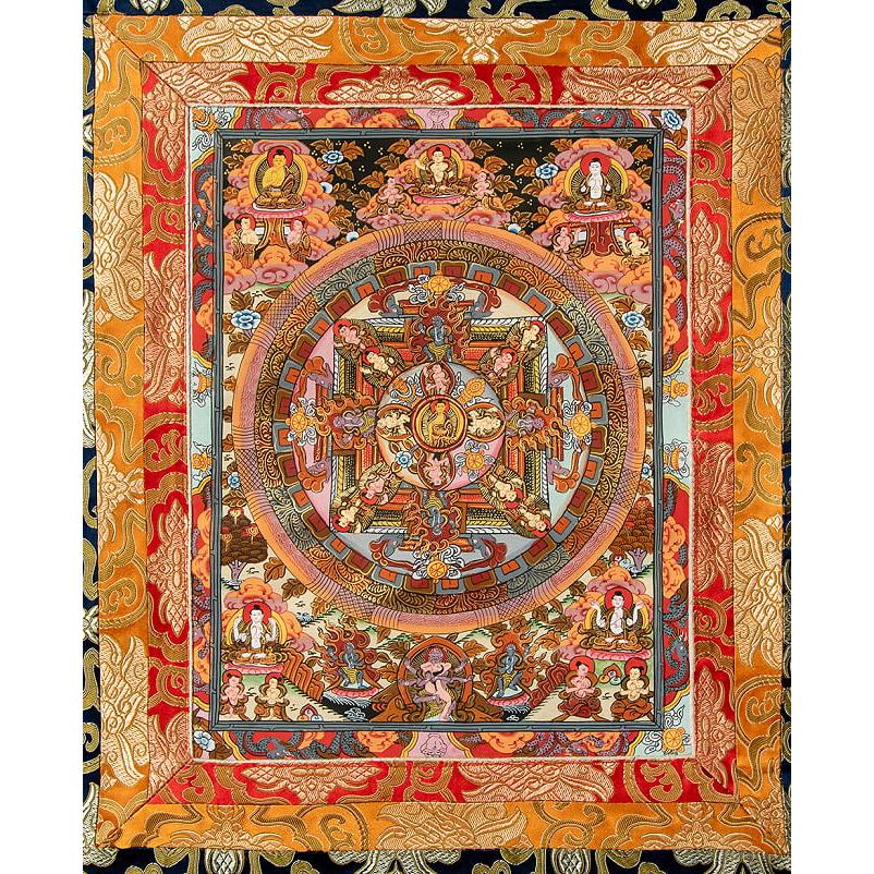 送料無料 タンカ マンダラ 曼荼羅 手描きのタンカ 〔一点物〕装丁付