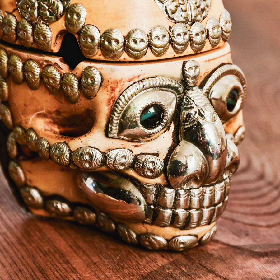 送料無料 骸骨 ガイコツ スカル 髑髏 頭蓋骨杯 カパラ 約14cm×11cm