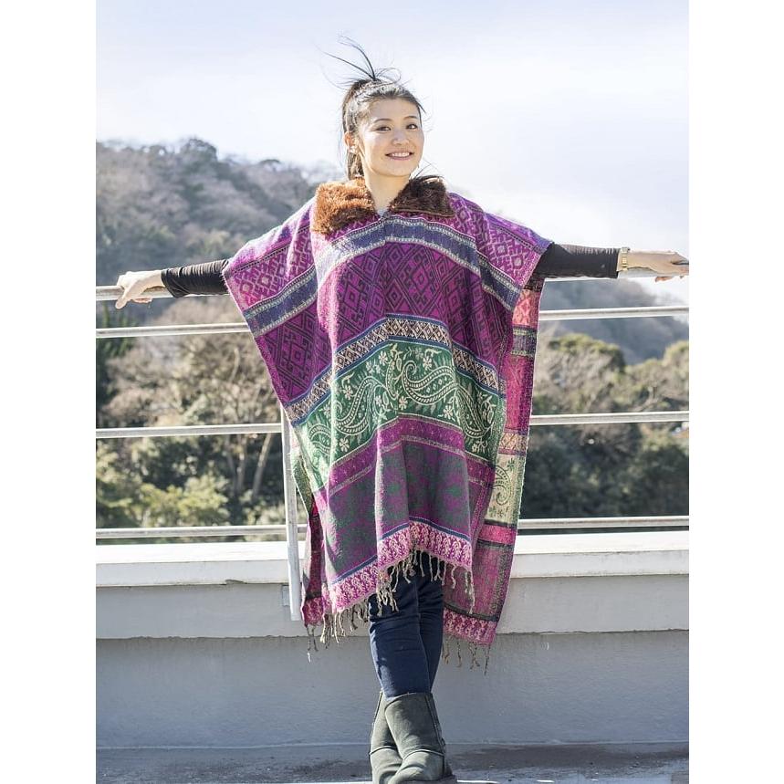 ポンチョ レディース トライバル ひざ掛け ふわふわ トライバル