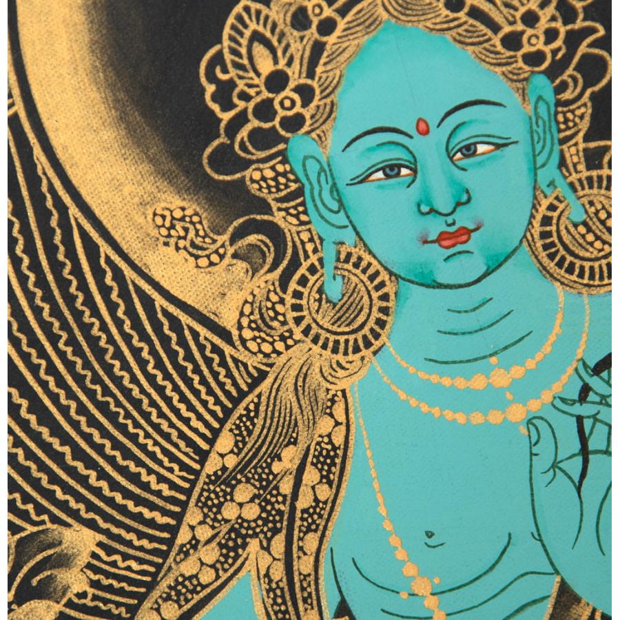 送料無料 観音菩薩 タンカ 仏画 マンダラ 〔一点物〕タンカ グリーン