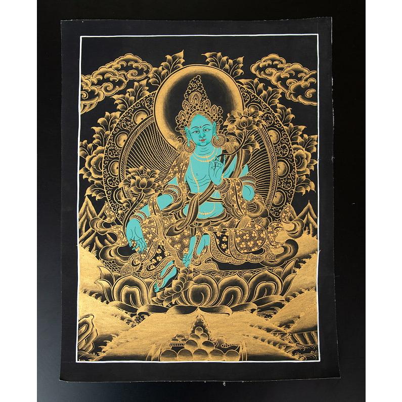送料無料 観音菩薩 タンカ 仏画 マンダラ 〔一点物〕タンカ グリーン