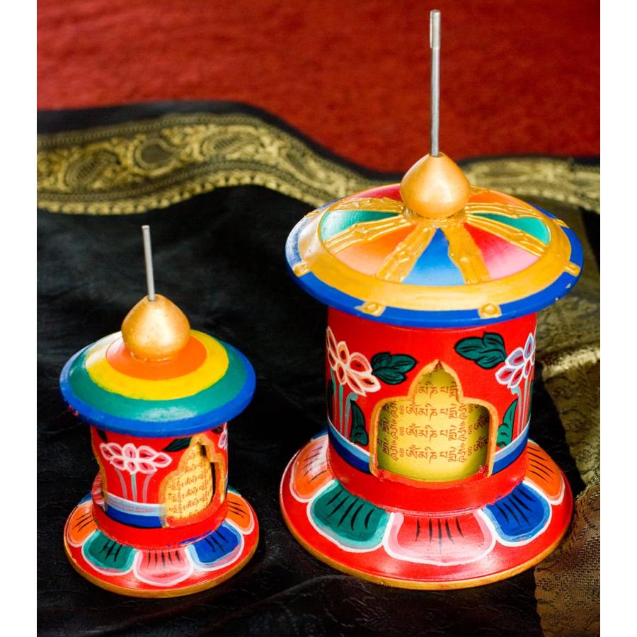 マニ車 卓上 ネパール 仏教 カラフル卓上マニ車 横幅9cmx高さ12cm