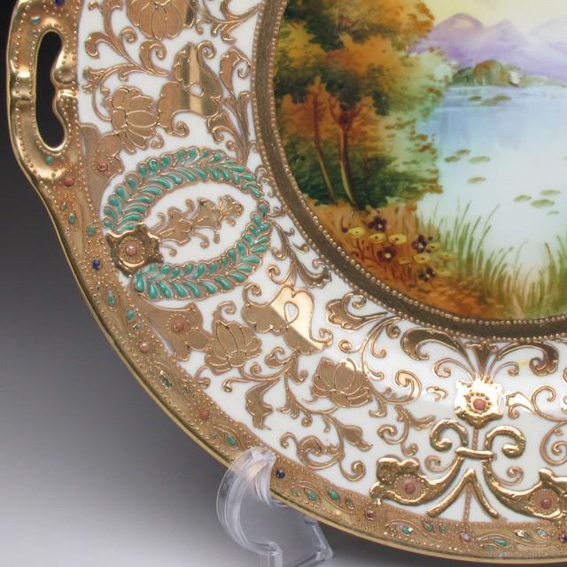 ノリタケ オールドノリタケ 金盛りエナメルジュール湖畔風景絵 ボウル