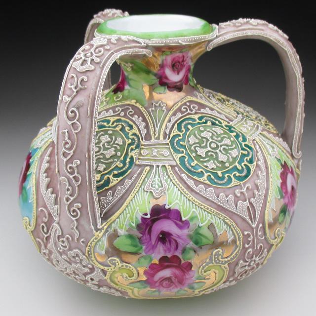 ノリタケ オールドノリタケ 金彩盛り上げ薔薇絵 花瓶 : アンティーク