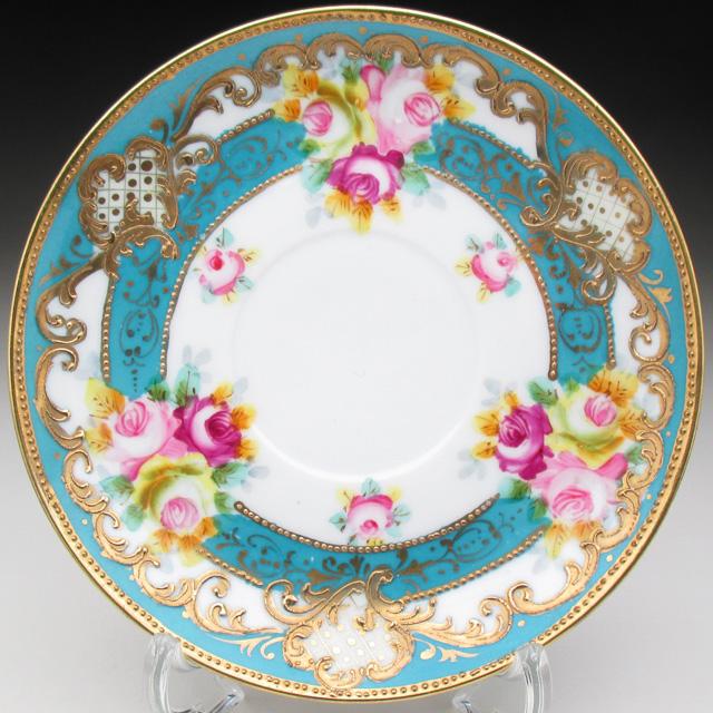 ノリタケ オールドノリタケ ブルー地金盛り薔薇絵 カップ＆ソーサー (a