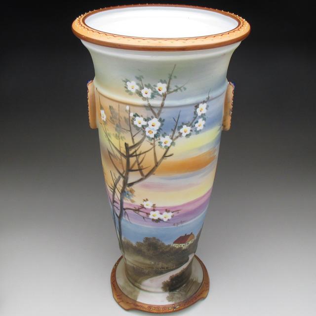 ノリタケ オールドノリタケ 夕焼湖畔風景絵 花瓶 27cm : アンティーク