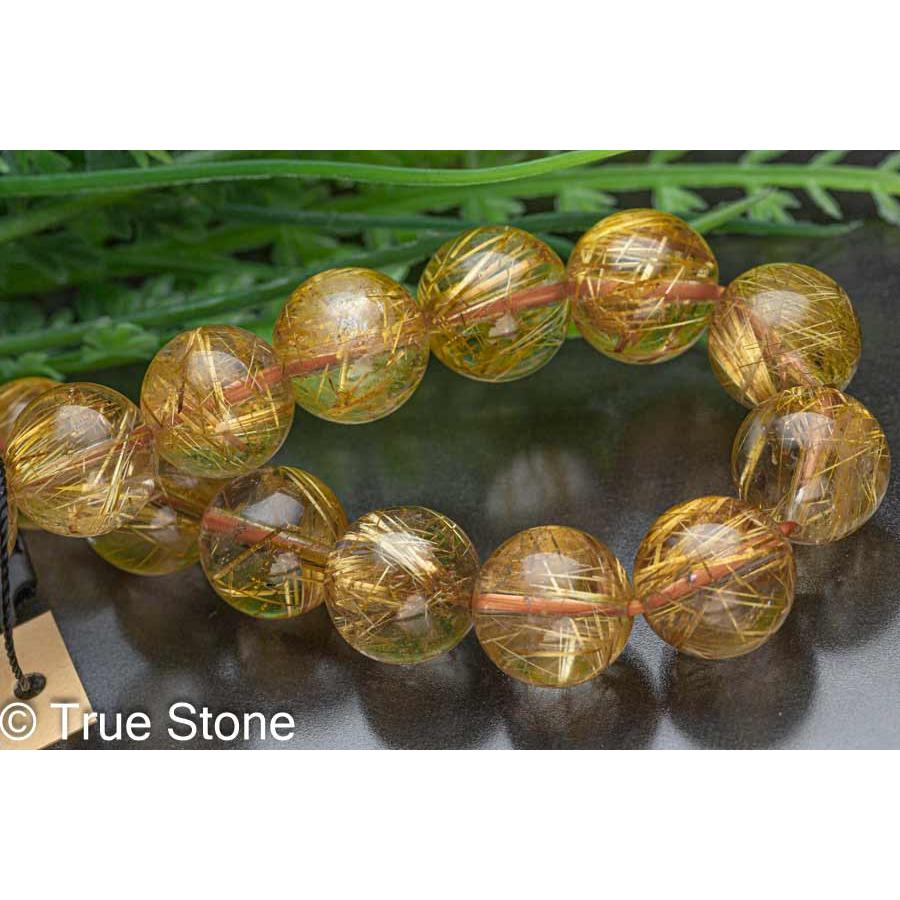 鑑別書付き 無処理 本物 AAA ゴールド ルチルクォーツ ブレスレット