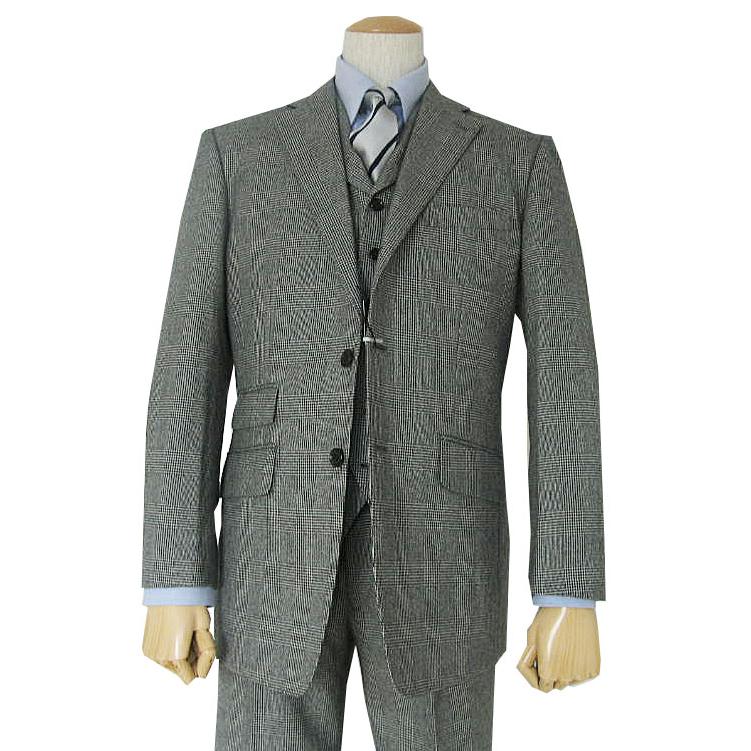 秋冬 メンズ スーツ 3つボタン スリーピース グレンチェック 0215