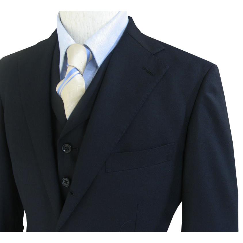 3ピーススーツ ネイビースーツ 段返り3つボタン メンズ 秋冬春 紺 無地