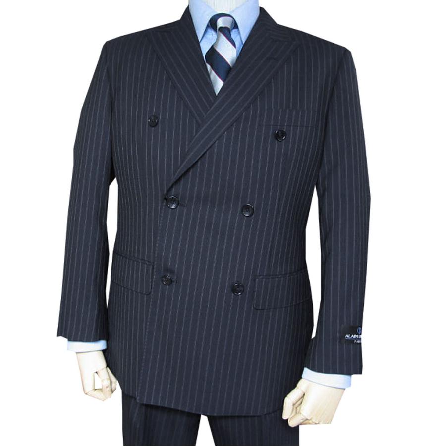 アラン・ドロン 春夏 ダブルスーツ メンズ 6つボタン ネイビー