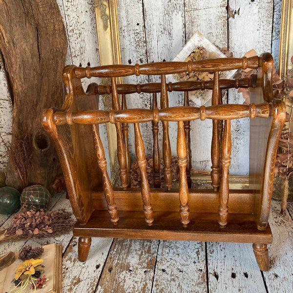 飛騨産業 ヴィンテージ キツツキマーク 無垢材 ウッド マガジンラック