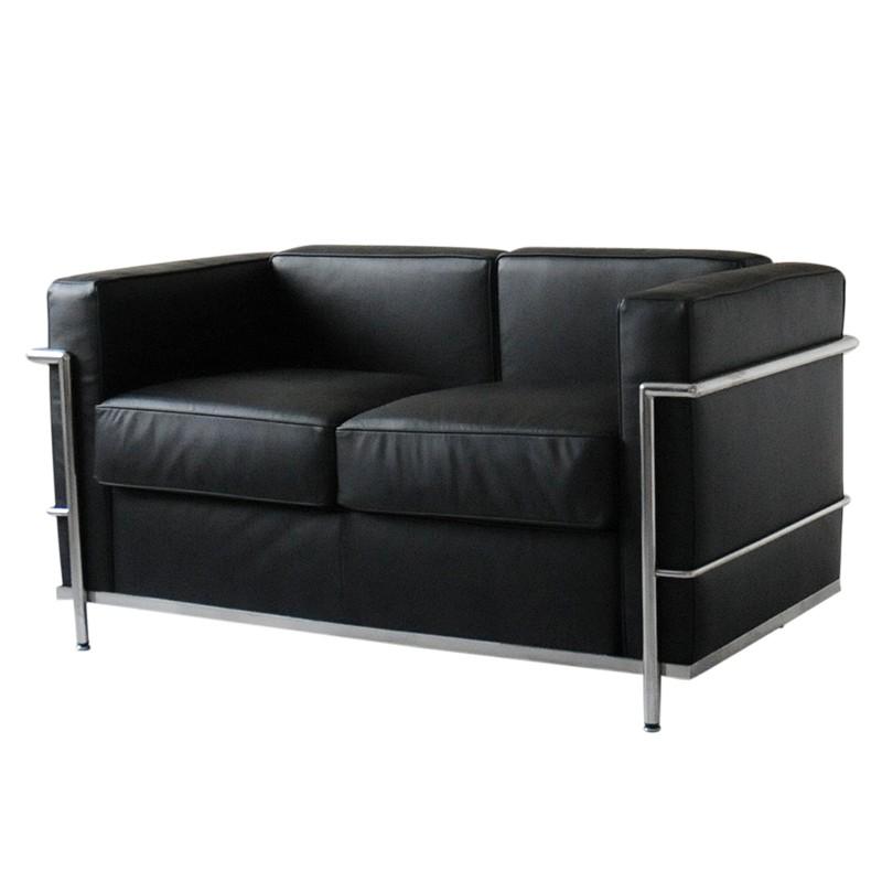 ル・コルビジェ LC2 2P ブラック 総本革 イタリアンレザー仕様 ソファ