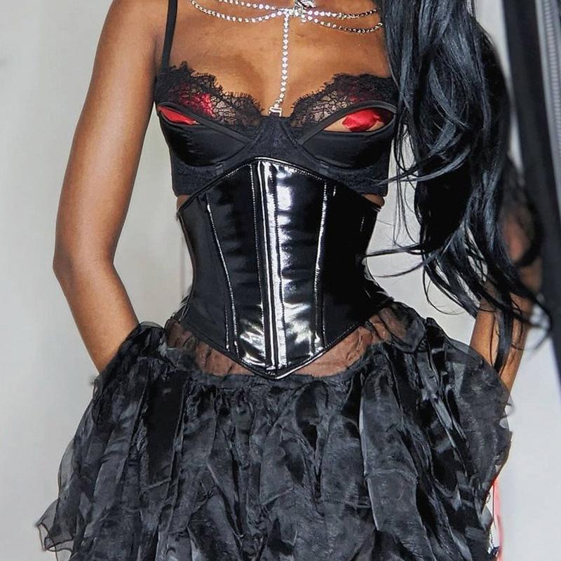 ボディコン コルセット 黒 ブラック PUレザー セクシー ユニセックス