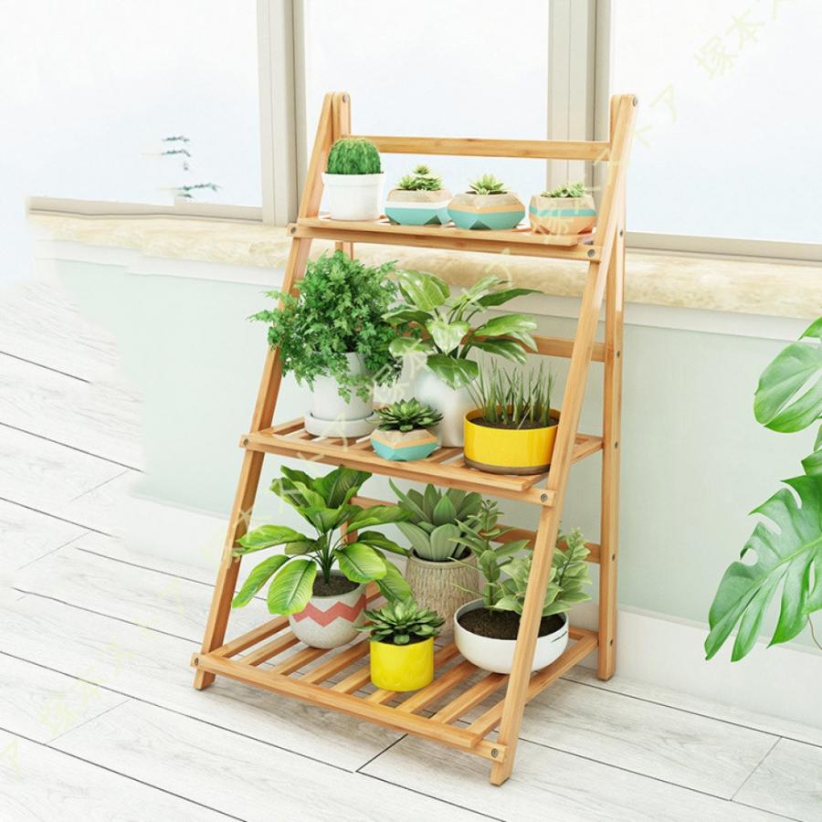 フラワースタンド プランタース 天然竹製 ガーデンラック3段式