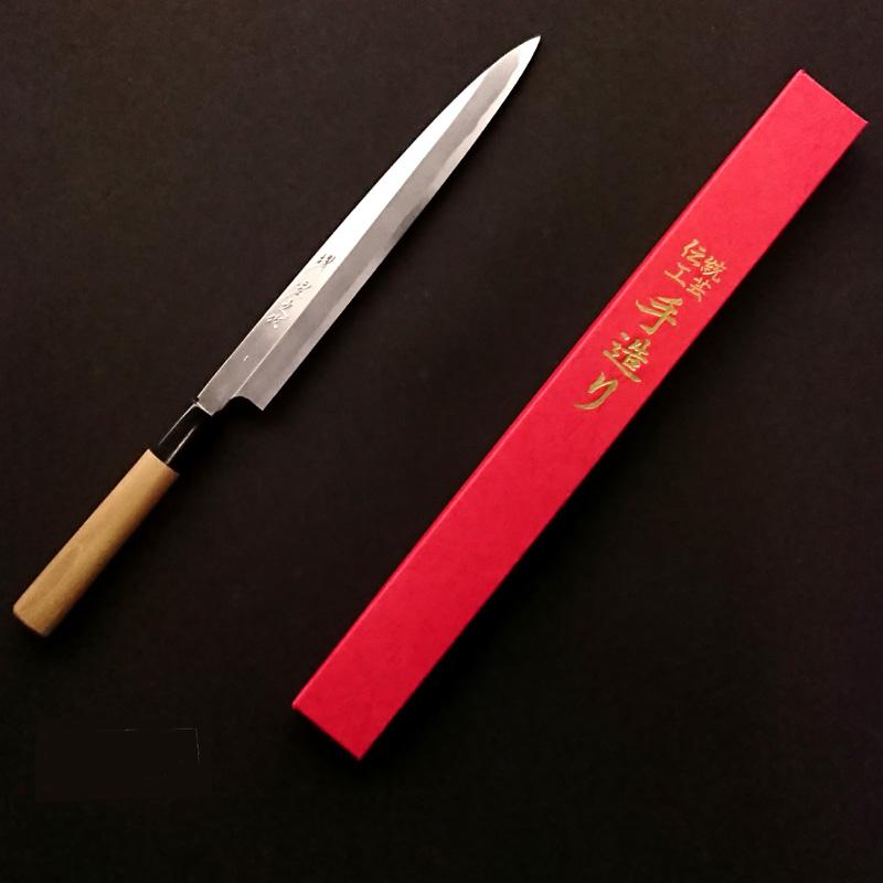 堺宏之作 白鋼 霞仕上げ 水牛桂柄 柳刃包丁 240mm(8寸)（刺身包丁