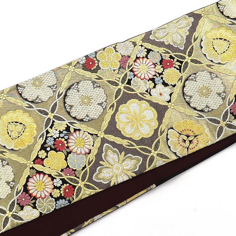 20%OFF セール中古 正絹 袋帯 振袖用 成人式 着付け練習 六通柄 金 長