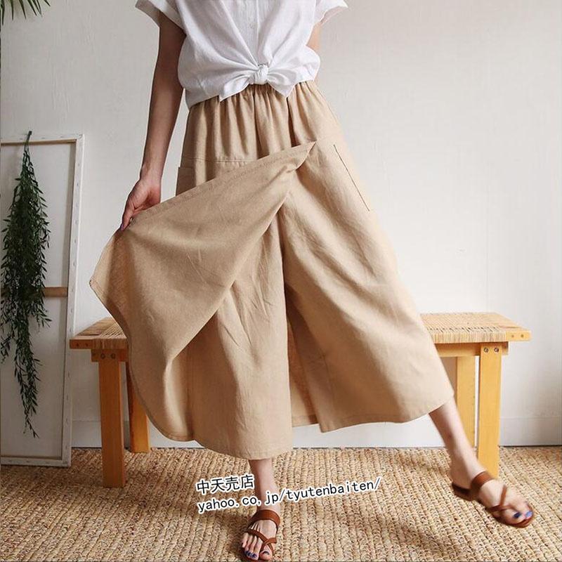 夏キュロット ガウチョパンツ 綿麻風 レディース 40代 ゆったり ロング