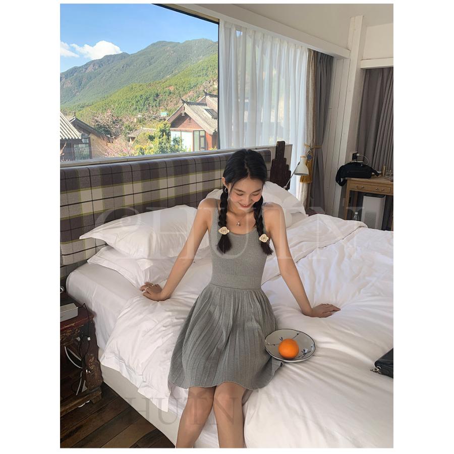 タイトワンピース キャミワンピース サマーニット ノースリーブ 気質