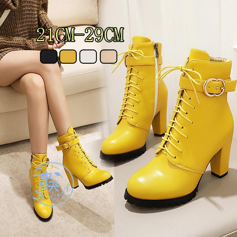 ショートブーツ ブーティー靴 レースアップブーツ大きいサイズ厚底