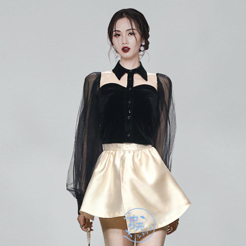 お呼ばれ セクシーブラウスシャツ+スカート セットアップレディース