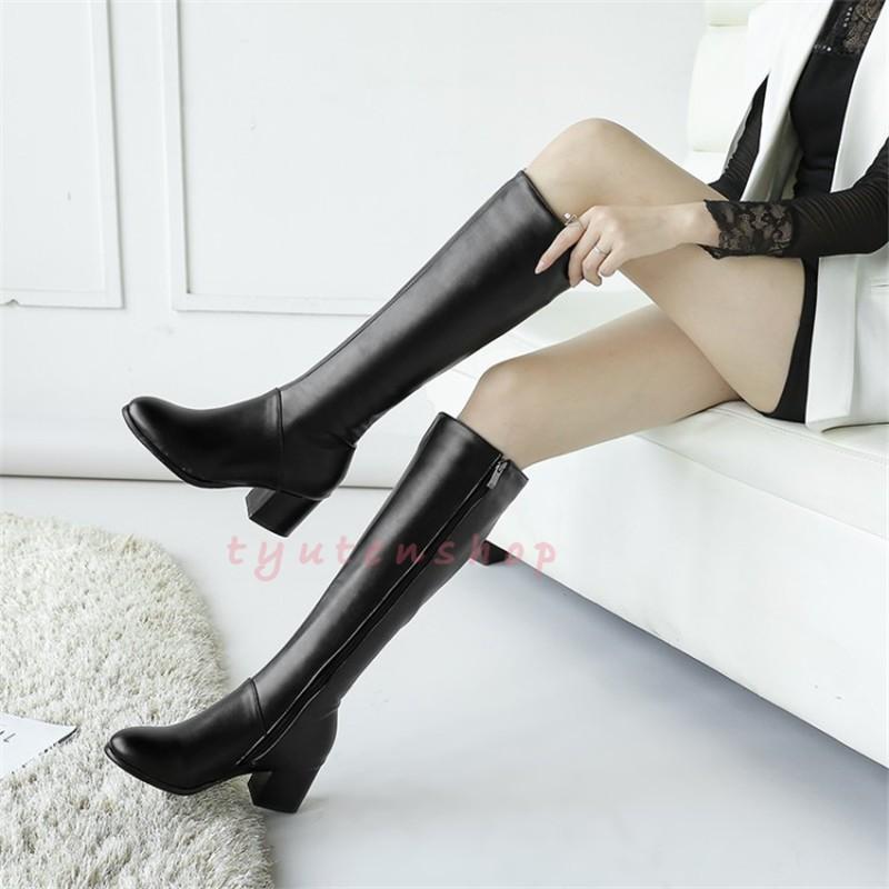 ロングブーツブーツロング レディースブーツチャンキーヒール大きい