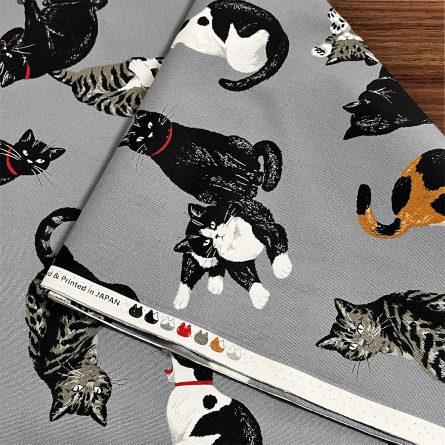 オックス 生地 のんびり 猫 三毛猫 サバ猫 黒猫 コスモ 50cm単位 綿100