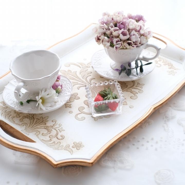 トレイ ティートレイ インテリアトレー シャビーアラベスクハンドル