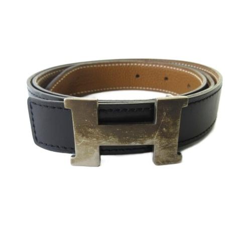 HERMES コンスタンス ベルト 70cm シルバーバックル 黒×キャメル