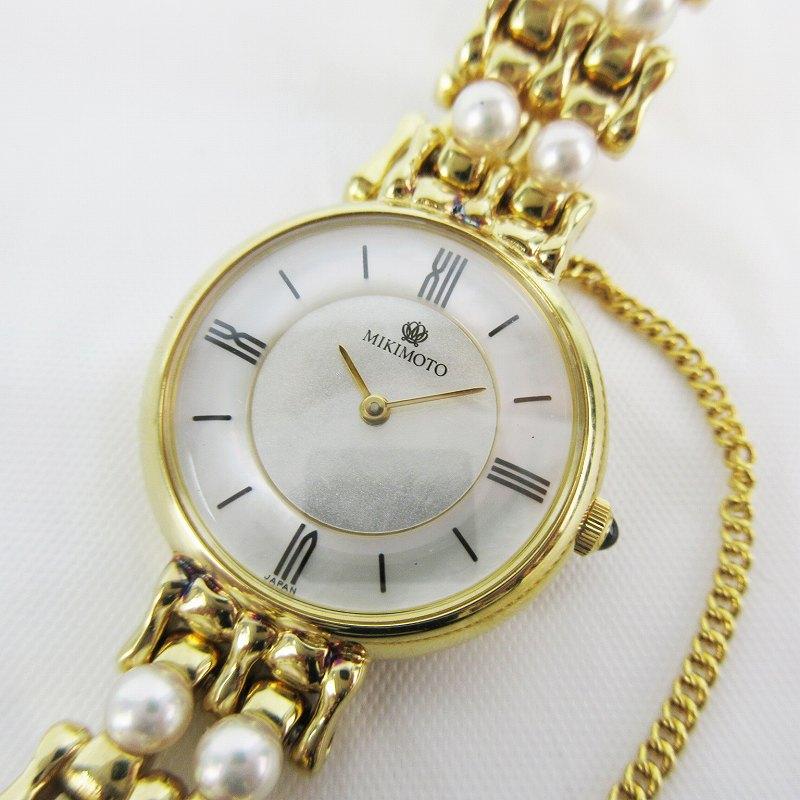 ミキモト MIKIMOTO 腕時計 14KT GOLD PLATED パール 真珠 2連 ウォッチ