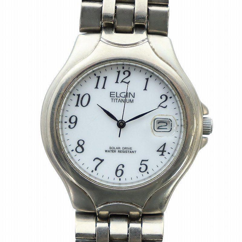 エルジン ELGIN 腕時計 ウォッチ ソーラー カレンダー付き ラウンド 白
