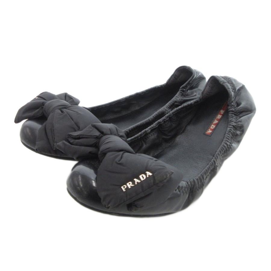 プラダ PRADA フラットシューズ 黒 37 1/2 24.5～24 プラダ PRADA