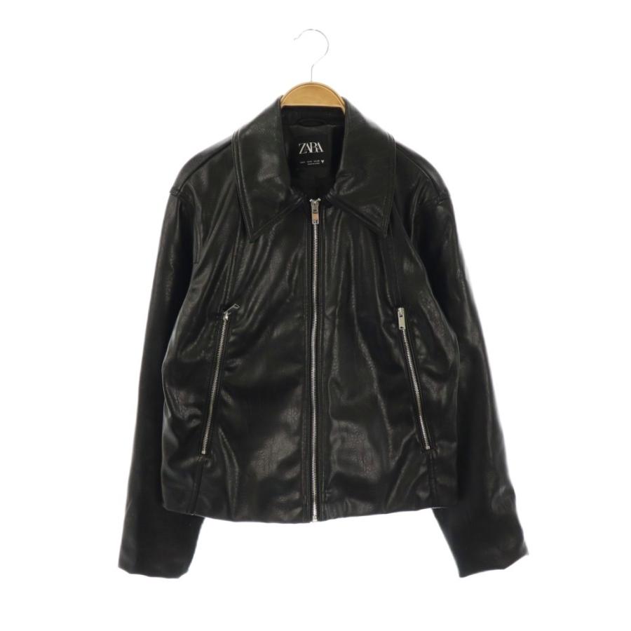 ZARA（ザラ） フェイクレザー ジャケット ジップアップ S ブラック /DF