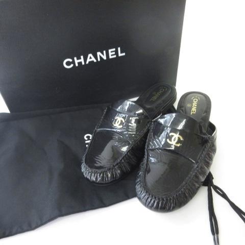 CHANEL（シャネル） パテント サンダル ミュール ココマーク ブラック