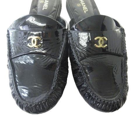 CHANEL（シャネル） パテント サンダル ミュール ココマーク ブラック