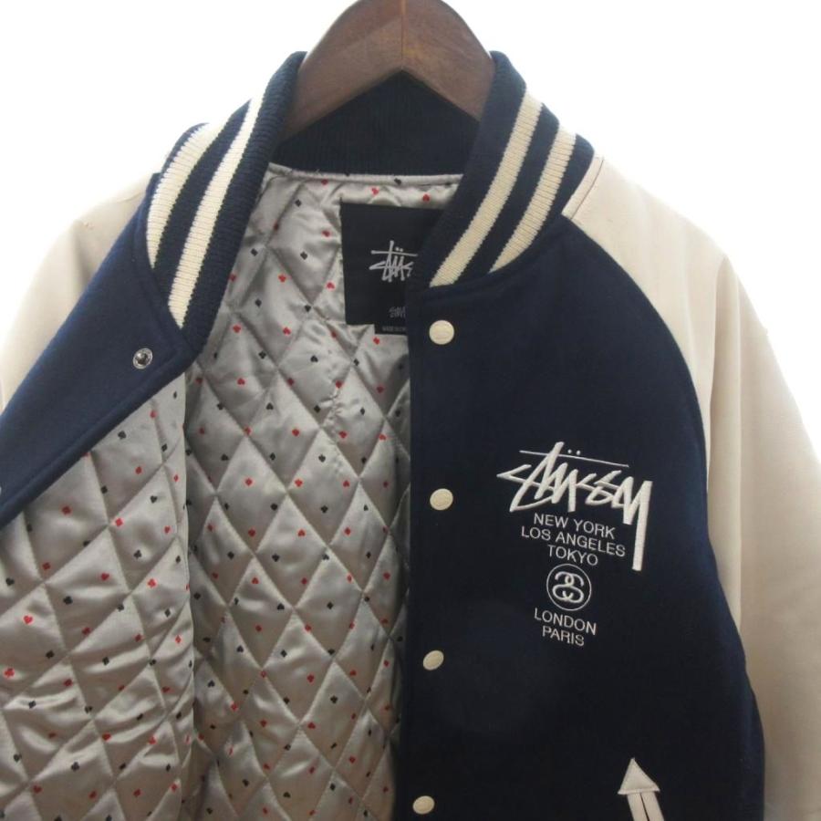 STUSSY（ステューシー） スタジャン ブルゾン 刺繍 ロゴ ウール 紺 白