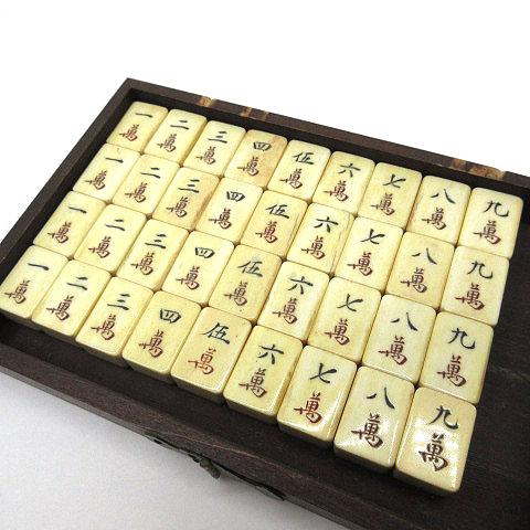 背竹 骨牌 麻雀牌 唐木箱 在銘入り 装飾金具 サイコロ 点棒付き