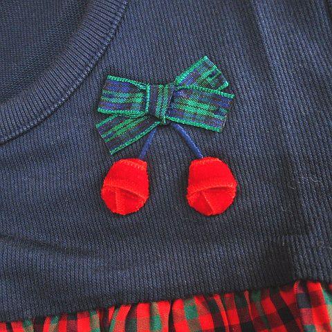 ファミリア Familiar チェック柄 半袖 カットソー チュニック 100 紺系