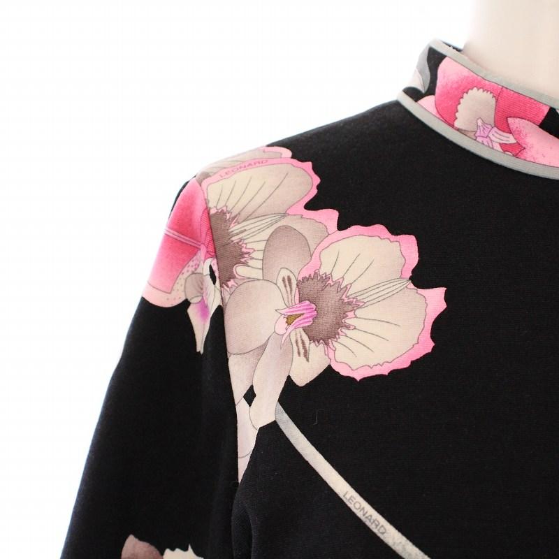 LEONARD（レオナール） ワンピース ひざ丈 長袖 スタンドカラー