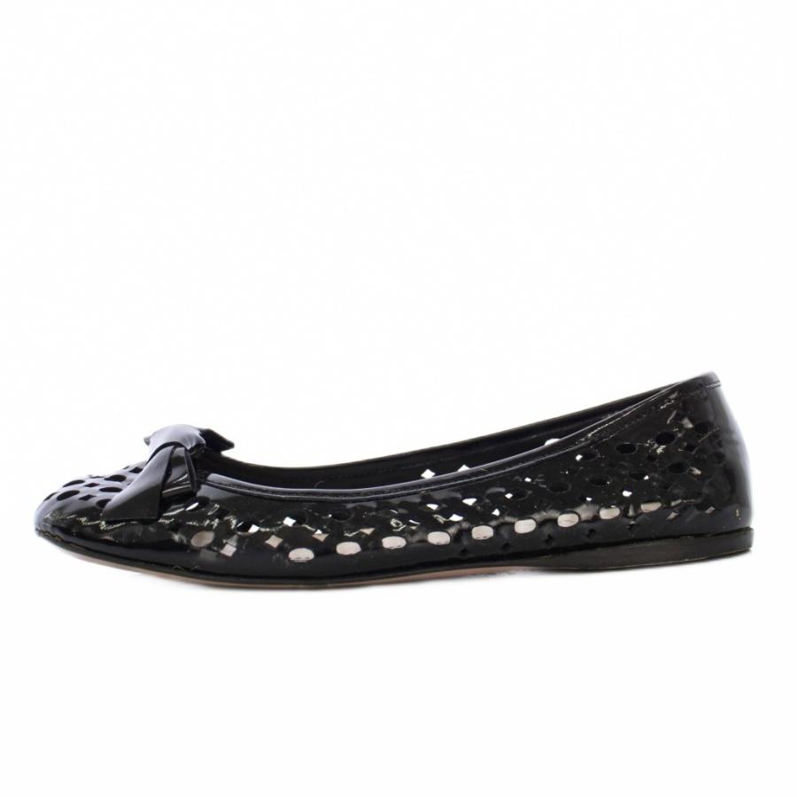 PRADA（プラダ） バレエシューズ フラットシューズ エナメル リボン 35