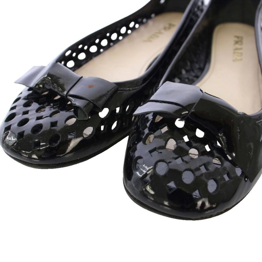 PRADA（プラダ） バレエシューズ フラットシューズ エナメル リボン 35