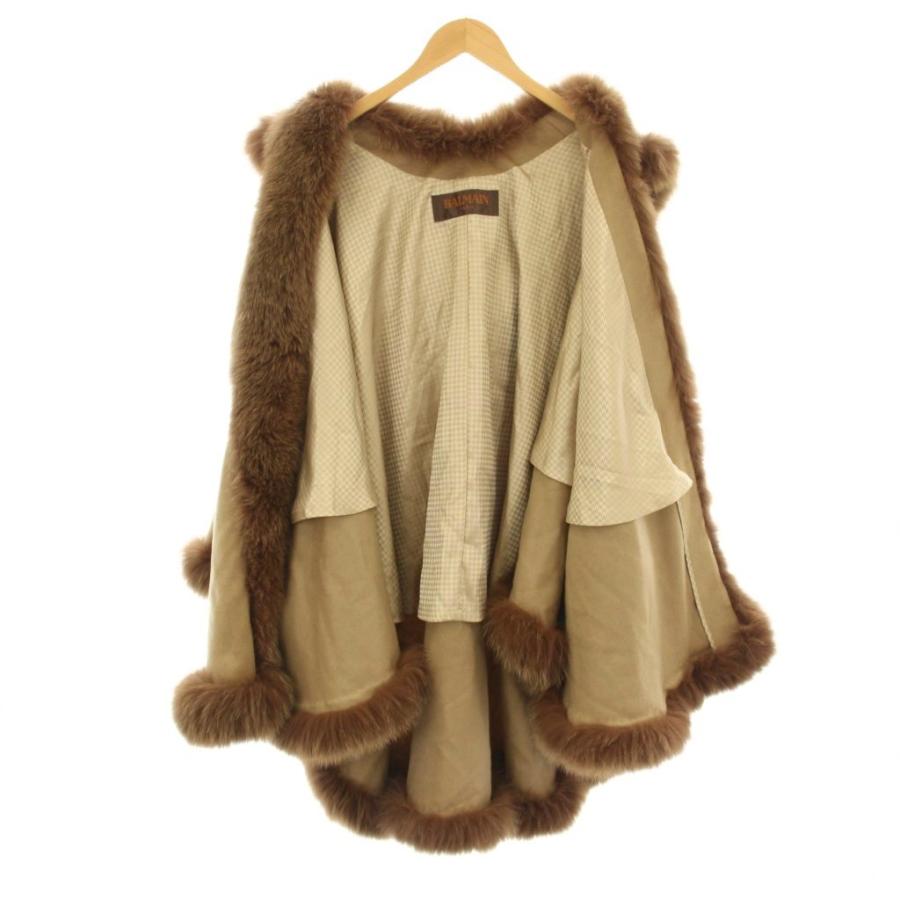 バルマン BALMAIN ケープコート ポンチョ フォックスファー フード