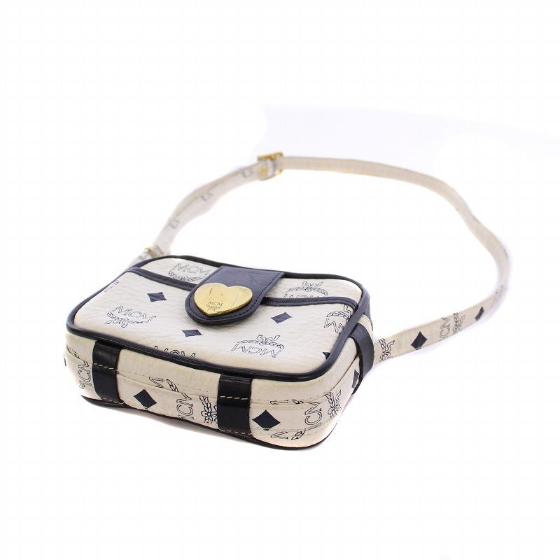 エムシーエム MCM ショルダーバッグ ヴィトセス柄 レザー 白 黒 /BM