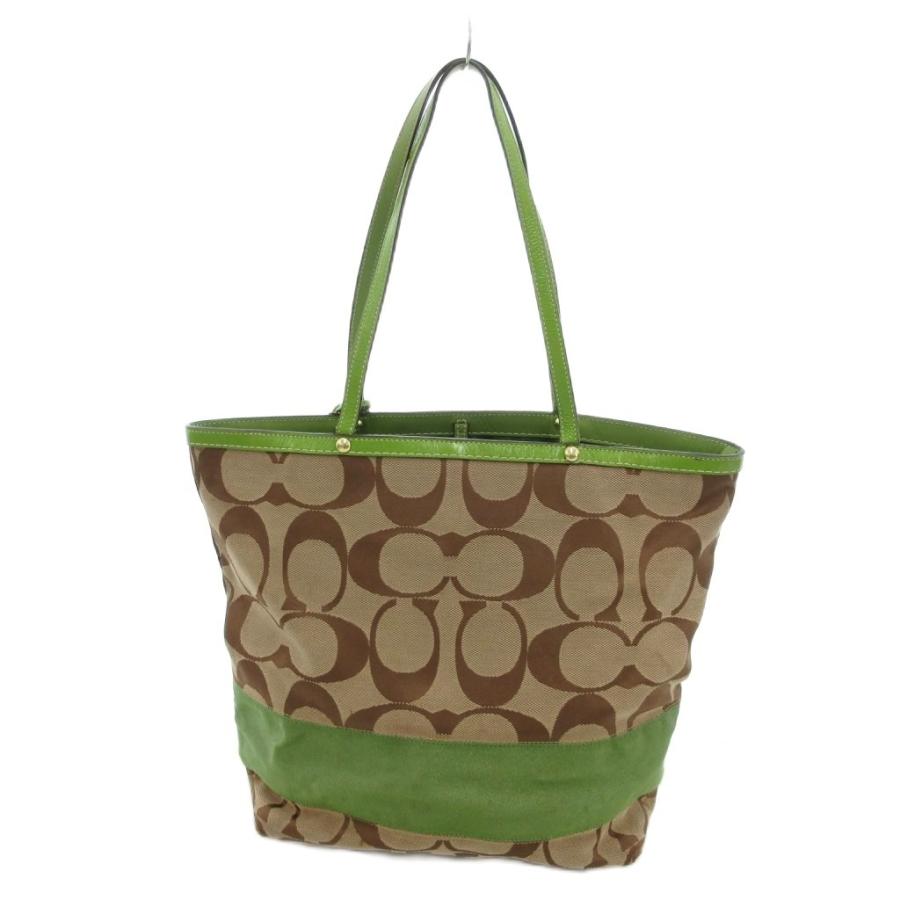 COACH（コーチ） シグネチャー トートバッグ キャンバス ベージュ 緑