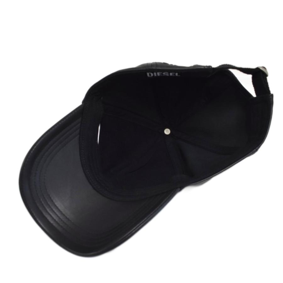 DIESEL（ディーゼル） レザー キャップ ロゴ 帽子 羊革 2 黒 ブラック