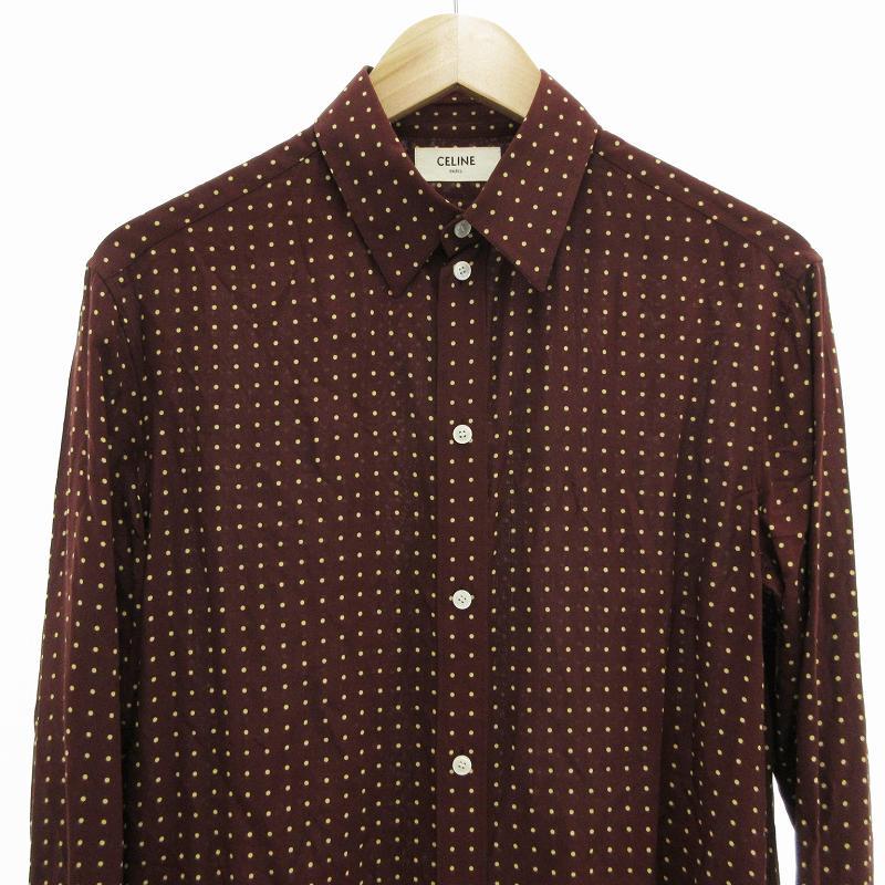 CELINE（セリーヌ） シャツ ナローカラー 長袖 ドット柄 水玉模様 38 M